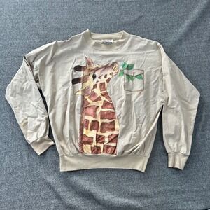 Vintage An‎ Original By Elaine Adams Giraffe Pocket Sweatshirt Womens Size L Art